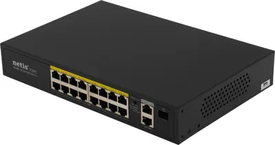Коммутатор NETIS P116GH, 16×100 Мбит/с PoE, 2×1GbE uplink, 240 Вт