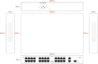 Коммутатор Tiandy TC-P3S027 H/2421/AT/260, 24×100M PoE, 2×1GbE, 1×SFP, 260W