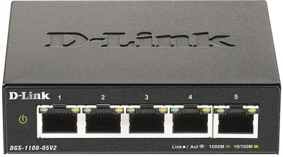 Коммутатор D-Link DGS-1100-05V2/A1A, настраиваемый, 5×1GbE