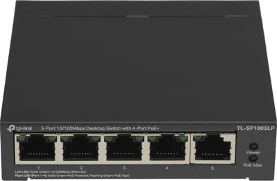 Коммутатор TP-Link TL-SF1005LP, 5×10/100 Мбит/с, 4×PoE, 41 Вт, Desktop