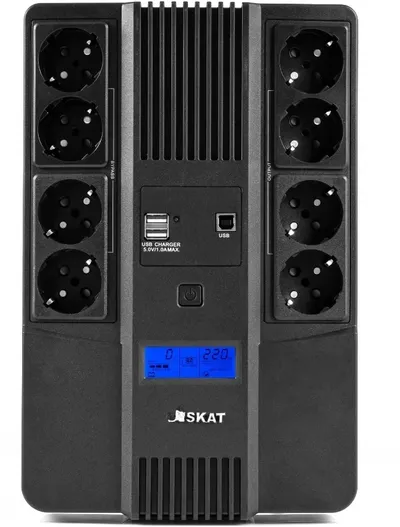 SKAT-UPS 1000-AID-IN-1X9-8 ИБП 1000ВА/600Вт, мод.синус, LCD, встр. АКБ (1х9Ач), 8хSchuko,1xUSB