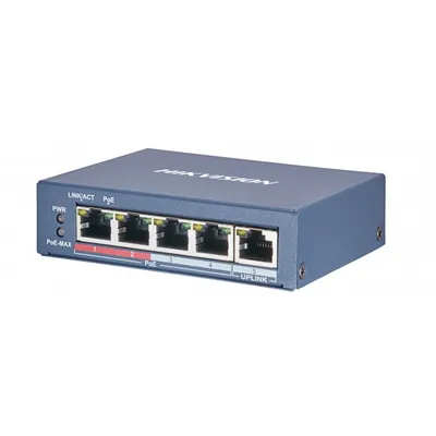 Коммутатор Hikvision 4 RJ45 1000M PoE с грозозащитой 6кВ, 1 Uplink порт 1000М Ethernet; бюджет PoE 35Вт;таблица MAC адресов на 2000 записей; пропускная способность 10Гб/с; стандарты PoE: IEEE802.3af, IEEE802.3at; 48 VDC, 0.8 A; -10 °C...+55°C.