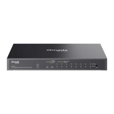 Коммутатор TP-Link Omada ES210GP, 8×1 Гбит/с PoE+ + 1×1 Гбит/с Uplink + 1×1 Гбит/с SFP (Combo), настраиваемый