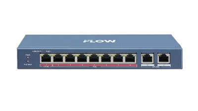 Коммутатор IFLOW F-SW-EU410HPOE-V, неуправляемый PoE, 8×FE PoE, 2×GE Uplink, 110W