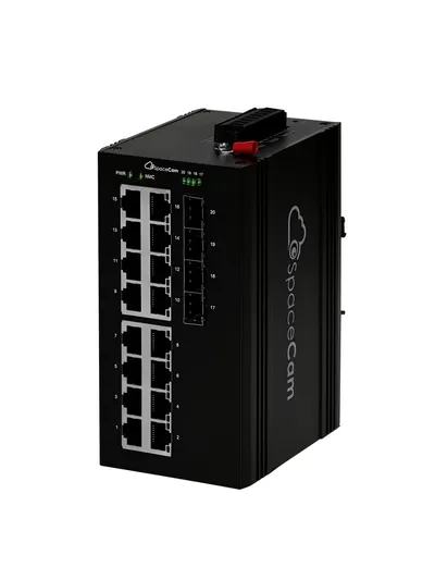 SpaceCam L2 пром.коммутатор (SC-I-L2-16GP-380-4G(A)) - 16 PoE (2 порта с бюджетом 90W) 10/100/1000Мбит/с + 4 SFP 1000Мбит/с, 380Вт