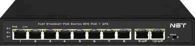 PoE коммутатор Fast Ethernet на 10 RJ45 портов. Порты: 8 x FE (10/100 Base-T) с поддержкой PoE (IEEE 802.3af/at), 2 x FE (10/100 Base-T). Соответствует стандартам PoE IEEE 802.3af/at. Автоматическое определение и режим антизависания PoE устройств. Мощность PoE на порт - до 30W. Суммарная мощность PoE - до 120W. Поддержка режима CCTV: Увеличение расстояния передачи данных и питания до 250м, изоляция портов (VLAN). Встроенная грозозащита 6кВ. Питание: AC100-240V (123W