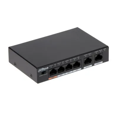DH-PFS3006-4ET-60 - Коммутатор, Dahua, DH-PFS3006-4ET-60, Настольный, 6 портов 10/100M, PoE (4 порта), Корпус металл