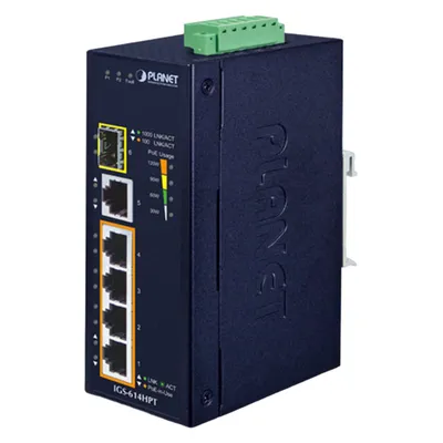Коммутатор PLANET IGS-614HPT, промышленный, 4×PoE+1×SFP