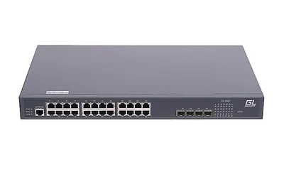GL-SW-G204-28P - Управляемый коммутатор L2 POE GIGALINK 24 BASE-TX 10/1001000Mb/s POE, 4 1/10G SFP+, 1 Console. 1U 19", 220V, 400W