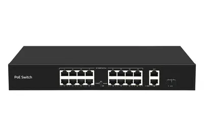 ST-NS016MB-GDF - Неадминистрируемый коммутатор, 16 RJ-45 POE портов (10/100 Мбит/с), 2 RJ-45 Uplink порта (1000 Мбит/с), 1 SFP Uplink порт (1000 Мбит/с), бюджет на порт до 30 Вт, общий бюджет до 200 Вт.