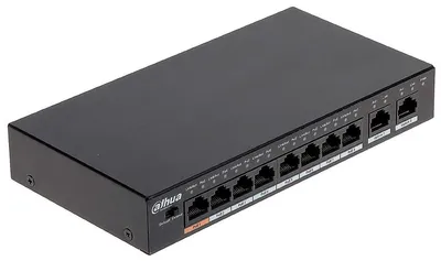 DH-PFS3010-8ET-65 - Коммутатор, Dahua, DH-PFS3010-8ET-65, Неуправляевый, 8 портов PoE со скоростью передачи 10/100 Мбит/с Base-TX 2 порта Uplink со скоростью передачи 10/100 Мбит/с Base-TX, Бюджет мощности PoE_x0009_Порты 1-8  30 Вт, общий бюджет мощности PoE  65 Вт