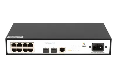 SNR SNR-S2982G-8T-DC Управляемый гигабитный коммутатор уровня 2, 8 портов 10/100/1000Base-T, 2 порта 100/1000Base-X (SFP), встроенный БП 18-60V DC, разъем для питания 220V AC неактивен