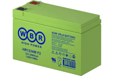Аккумуляторная батарея WBR HR1234W F2 (12В/9Ач, 34Вт/Эл P(15мин) AGM, с высокой энергоотдачей, Клемма: F2, ДхШхВ: 151x65