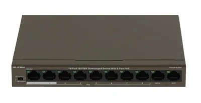 IP-COM F1110P-8-63W Коммутатор неуправляемый PoE, 10 портов, 10x100 Мбит/с, PoE 8х30 Вт, 2хUplink, настольный