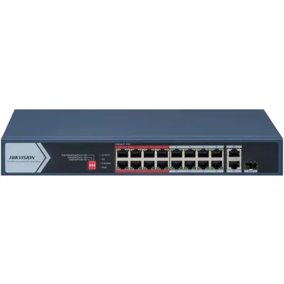 Коммутатор Hikvision DS-3E0318P-E/M, 16×100 Мбит/с PoE+ + 1×1 Гбит/с + 1×1 Гбит/с Combo (RJ45/SFP), неуправляемый