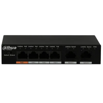 DH-PFS3006-4ET-60 - Коммутатор, Dahua, DH-PFS3006-4ET-60, Настольный, 6 портов 10/100M, PoE (4 порта), Корпус металл