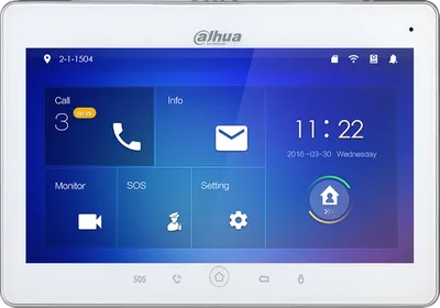 10-ти дюймовый IP-монитор Dahua DHI-VTH5241DW-S2 оборудован сенсорным экраном с разрешением 1024х600 и обеспечивает аудио/видео связь, открытие замка, звонки между абонентами, запись видео и скриншотов