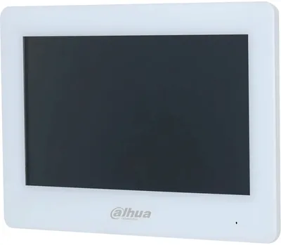 DHI-VTH5421HW-W Dahua - Монитор видеодомофона IP 7-и дюймовый с WiFi 2.4ГГц, черный/белый 1024x600 разрешение, ёмкостной сенсорный экран; тревожные входы / выходы 6/1; LAN; поддержка micro-SD до 64Гб; Возможность просмотра IP видеокамер; Питание:  DC 12В; Габаритные размеры: 189 мм х 130 мм х 27 мм; Установка - на стену.