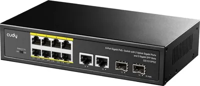 Коммутатор CUDY 8-Port Gigabit PoE+ Switch with 2 Gigabit Uplink ports and 2 Gigabit SFP slot 120W 8-10/100/1000 BASE-T Gigabit ports,2-Port 10/100/1000 BASE-T Gigabit Uplink ports, 2-1000 BASE-X SFP Slot, 8-port IEEE 802.3at PoE+ Injector, Supports PoE power up to 30W for each PoE port, Extend Mode (Port#7 and #8 support transmit distance up to 250m at