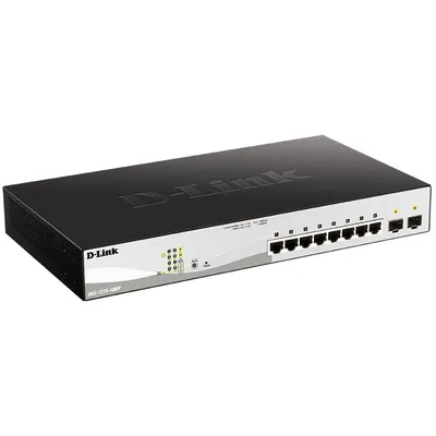 Коммутатор D-Link DGS-1210-10MP/FL2A, L2, 8×PoE 1GbE, 2×SFP, 130Вт