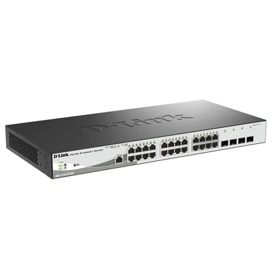 Коммутатор D-Link Управляемый L2 PoE-коммутатор,  24x1000Base-T PoE, 4x1000Base-X SFP, PoE-бюджет 193 Вт, защита от статического электричества до 6 кВ, CLI, консольный порт RJ-45, поддержка Dying Gasp