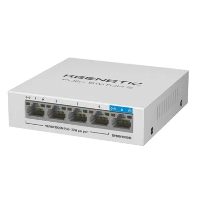 Keenetic POE+ SWITCH 5 (KN-4610) 5-портовый гигабитный коммутатор с 4 портами PoE+ и бюджетом мощности 60 Вт