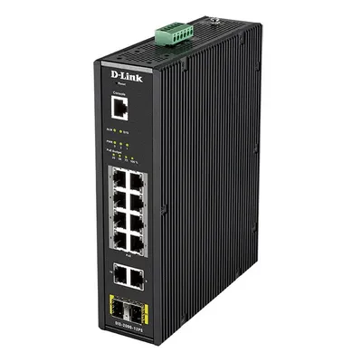 коммутатор D-Link PROJ Промышленный управляемый L2 PoE-коммутатор, 10x1000Base-T (8x1000Base-T PoE), 2x1000Base-X SFP, PoE-бюджет 123 Вт, защита от статического электричества до 6 кВ, CLI, консольный порт RJ-45,