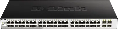 Коммутатор D-Link Управляемый L2 коммутатор, 48x1000Base-T, 4x1000Base-X SFP, защита от статического электричества до 6 кВ, CLI, консольный порт RJ-45, RPS, поддержка Dying Gasp, мониторинг статуса питания комму