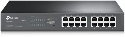 Коммутатор TP-Link TL-SG1016PE, 8×1GbE PoE+, 8×1GbE, 150W, 1U