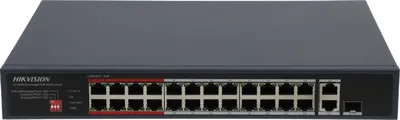 DS-3E0326P-E/M(C) - Коммутатор, Hikvision, DS-3E0326P-E/M(C), Неуправляемый, 24 x 10/100 Mbps, РоЕ 802.3af/at 230W, 1 x Gigabit RJ45, 1 x SFP, Стоечный, Long Range Ports 17 to 24: up to 300 m.