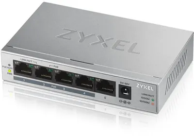 GS1005HP-EU0101F - Unmanaged Gigabit PoE Switch Zyxel GS1005HP, 5xRJ-45: 1G (4x PoE+), 60W PoE budget, desktop, fanless