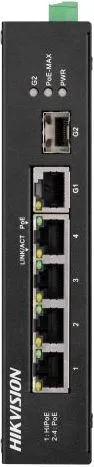 Коммутатор Hikvision DS-3T1306P-SI/HS, L2, 4×PoE 10/100, 1×GbE RJ45, 1×SFP