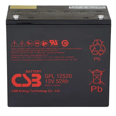 Аккумулятор CSB GPL12520, 12В, 52Ач, под болт М6