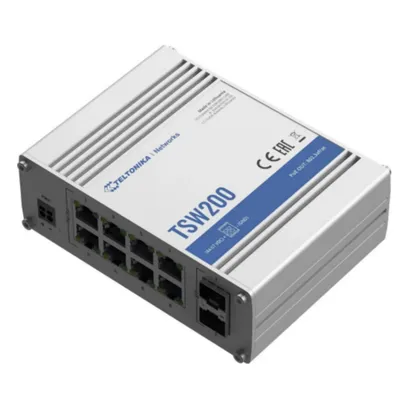 TSW200000010 - Switch TELTONIKA/TSW200 Unmanageable (IP30 -40/+75 ̊ C) PoE+/8 x RJ45/10/100/1000Mbps/1-8 ports PoE 802.3af/802.3at (Total 130W)/(2xSFP)/without power supply