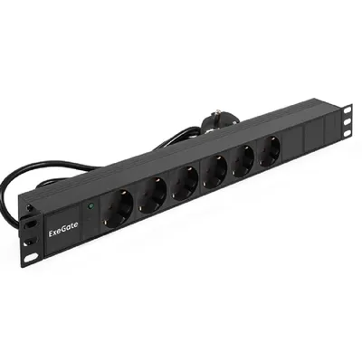 Блок розеток ExeGate EX280828RUS, 19", 1U, 6×Schuko, 2.5 м, черный