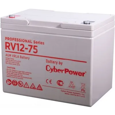 АКБ CyberPower AGM battery for UPS, RV 12-75 / 12 V 75 Ah, М6, 258х168х208mm., Height with terminals 214mm, 24,8kg., 10-year service life