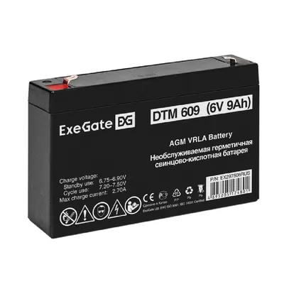 Аккумулятор Exegate EX297508RUS, 6В, 9Ач, AGM