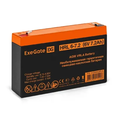 Аккумуляторная батарея ExeGate HRL 6-7.2-F1 (6V 7.2Ah, клеммы F1) <EX282952RUS>
