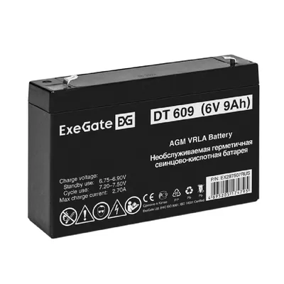 Аккумулятор ExeGate EX297507RUS, 6В, 9Ач, клеммы F2