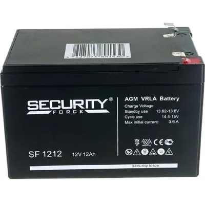 SF 1212 - аккумулятор Security Force свинцово-кислотный, емкостью 12 А∙ч. Предназначена для обеспечения питанием 12 В постоянного тока. Электролит абсорбированный (технология AGM)