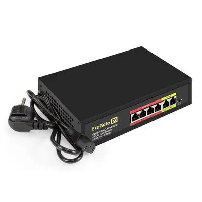 Коммутатор EXEGATE EX299020RUS, 6×100M (4×PoE), 48W, неуправляемый