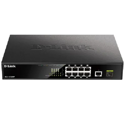 Коммутатор D-Link DGS-1010MP/A1A, 9×1GbE, 8×PoE, 1×SFP, 125W PoE