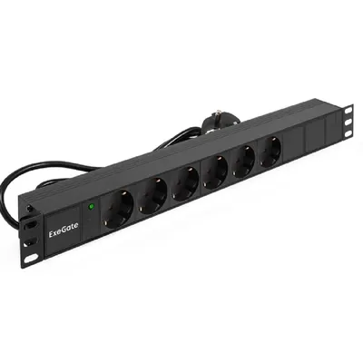 Блок розеток ExeGate EX280827RUS, 19", 1U, 6xSchuko, алюминий
