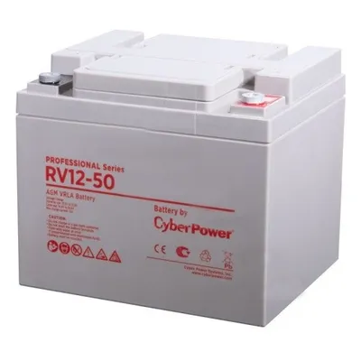 АКБ CyberPower AGM battery for UPS, RV 12-50 / 12 V 50 Ah, М6, 197х165х170mm., Height with terminals 170mm, 15,3kg., 10-year service life