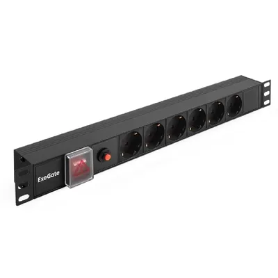 Блок розеток Exegate EX280830RUS, PDU, 6×Schuko, 1U, горизонтальный