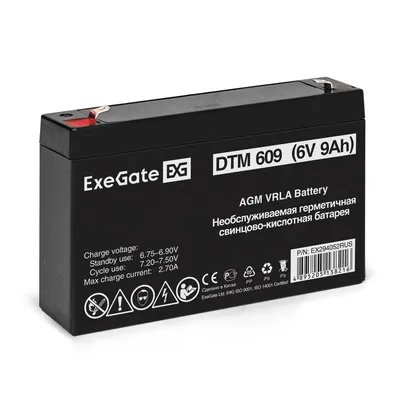 Аккумулятор ExeGate EX294052RUS, 6В, 9Ач, AGM