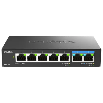 D-Link DMS-107/A1A Коммутатор с 5 портами 10/100/1000Base-T и 2 портами 100/1000/2.5GBase-T