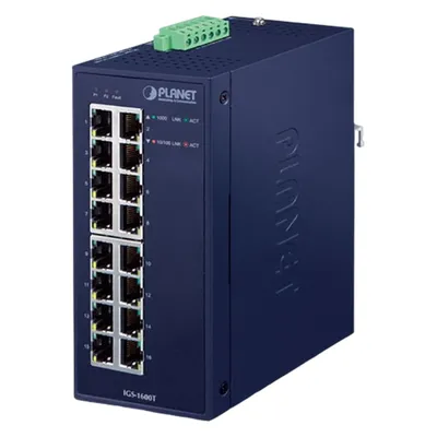 коммутатор/ PLANET IGS-1600T IP30 Industrial 16-Port 10/100/1000T Gigabit Ethernet Switch (-40~75 degrees C, dual 12~48V DC/24V AC),UL certified