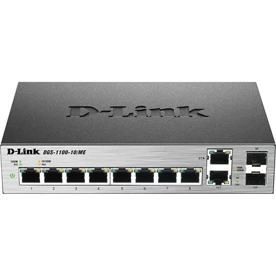 Коммутатор D-Link DGS-1100-10/ME/A2A, 8×1GbE, 2×Combo SFP, L2