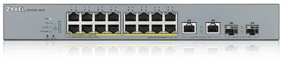 Коммутатор/ ZYXEL GS1350-18HP L2 PoE + switch for IP cameras, 16xGE PoE +, 2xCombo (SFP / RJ-45), PoE budget 250 W, power transmission distance up to 250 m, auto-reloading of PoE ports, increased protection against overvoltage and electrostatic discharges